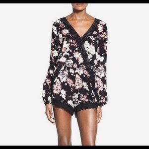 Band of Gypsy Crochet Trim black floral romper